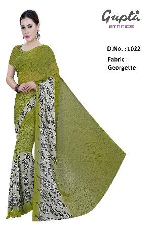 1022 Womens Green Georgette Printed Saree