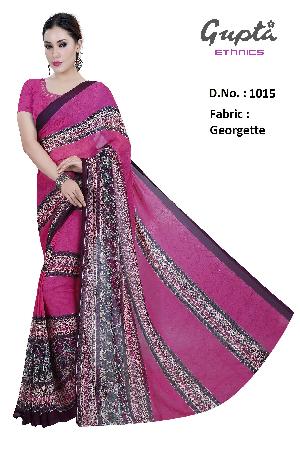 1015 Womens Pink Georgette Floral Print Saree