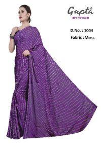 1004 Womens Purple Moss Stripes Print Saree