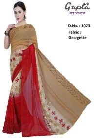 1023 Womens Red Georgette Printed Saree