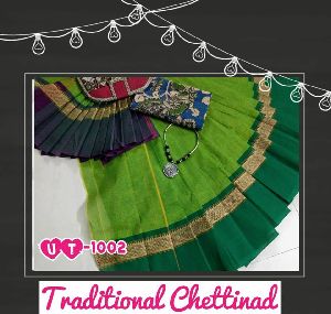 UT chettinad cotton sarees with kalamkari blouse