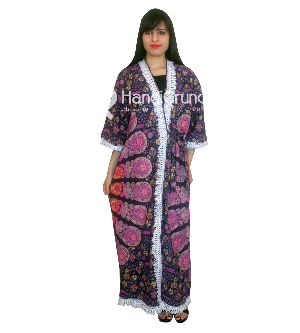 Women's Bohemian Peacock Feather Mandala Kimono Coat