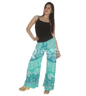 Ethnic green printed plazzo pant