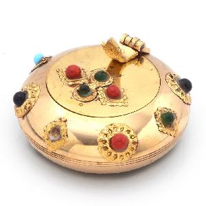Little India Pure Brass Gemstone Ash Tray Handicraft Gift