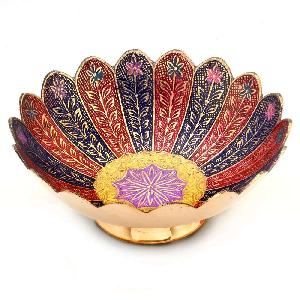 Little India Pure Brass Meenakari Work Fruit Bowl Handicraft