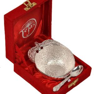 Little India Silver Polished Apple Shape Brass Bowl n Spoon