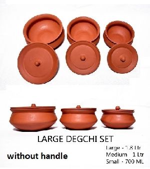 Terracotta Large Degchi Set Without Handle 3pcs