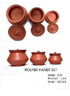 Terracotta Round Handi Set Without Handle 3pcs