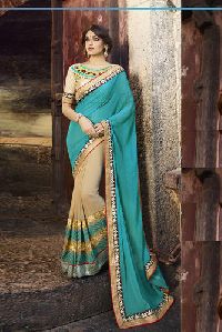 Shaily Light Blue Georgette Heavy Embroidered Saree