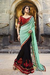 Shaily Light Green Georgette Heavy Embroidered Saree