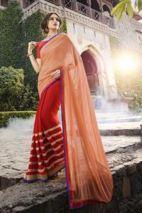 Shaily Orange Georgette Heavy Embroidered Saree