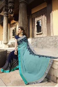 Shaily Turquoise Georgette Heavy Embroidered Saree