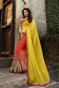 Shaily Yellow Georgette Heavy Embroidered Saree