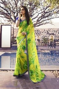 Shaily Yellow Georgette Printed Saree