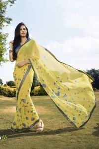 Yellow Georgette Printed Saree