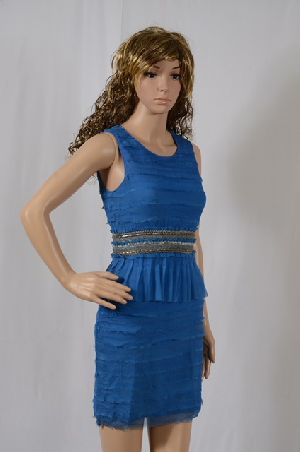 Ladies Chiffon Tiered Dress With Chain Work On The Belt