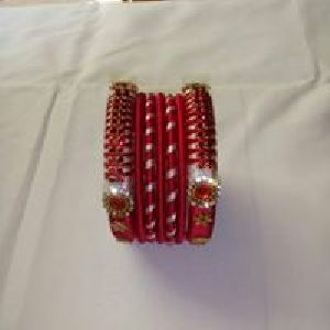 Red half white bangles set