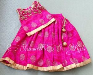 Girls Magenta & Golden Lehenga Choli