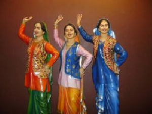 Punjabi Culture Girls Dancing Fibre Statues