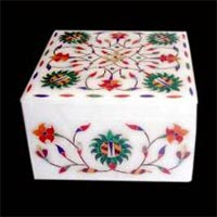 Square Inlay Box with Green & Orange Flower