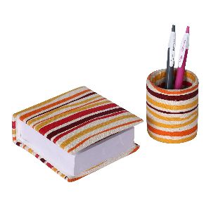 Orange Notepad and Pen Stand