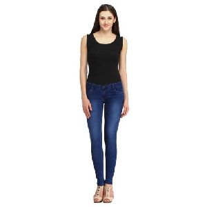 Ladies Plain Dark Blue Denim Jeans