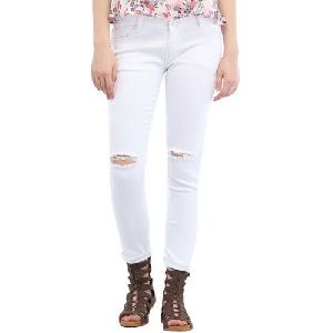 Ladies White Ripped Jeans