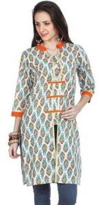 Zovi Multi Colored Front Open Printed Kurti