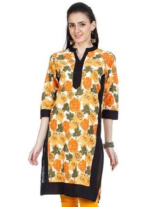 Zovi Orange Floral Printed Kurti