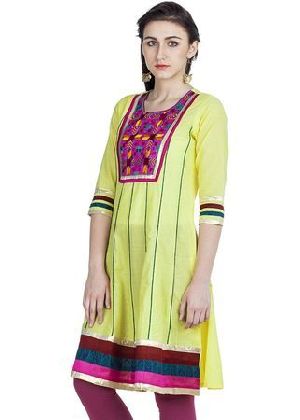 Zovi Yellow Embroidered Kurti