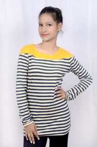 Girls Round Neck Striped Tops