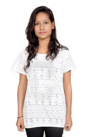 Girls White Printed Tunic