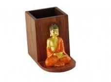 sitting Buddha Wooden Pen Stand