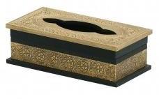 Wooden Tissue Box With Half-Brass Art