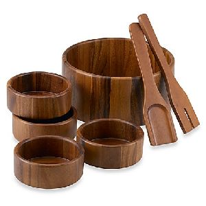 7 Piece Wood Salad Bowl Set