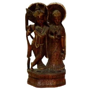 Wooden Radha Krishna Statue