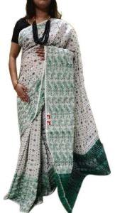 White and Green Jamdani Dhakai Sarees