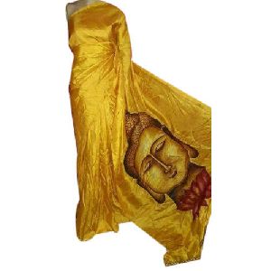 Golden Buddha Print Pure Silk Sarees