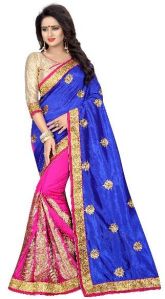 Silky Rose Blue Embroidered Sarees