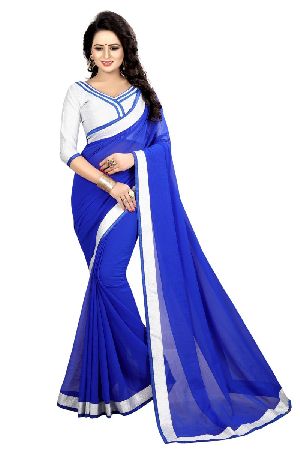 Silver Blue Chiffon Lace Sarees