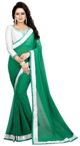 Silver Green Chiffon Lace Sarees