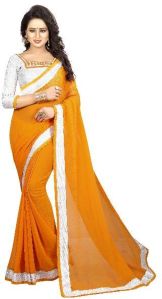 Silver Mustard Chiffon Lace Sarees