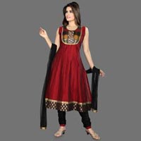 Maroon Chanderi Art Silk Readymade Anarkali Churidar Kameez