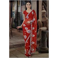 Red Faux Chiffon Saree