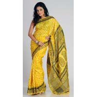 Printed Silk Yellow Saree