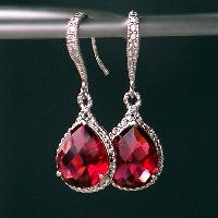 Silver Gold Plated Ruby Long Cool Stud Earring