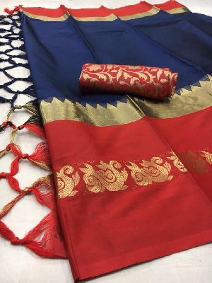 neavy blue red silk saree