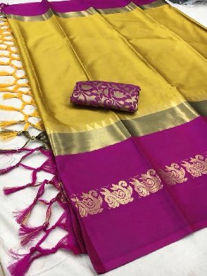 yellow pink silk saree