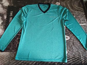 Sea Green Polyester V Neck Full Sleeve T-Shirt