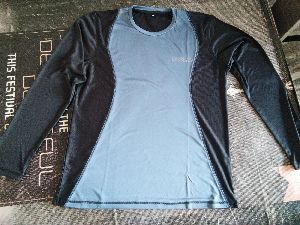 Grey and Black Polyester Round Neck Full Sleeve T-Shirt